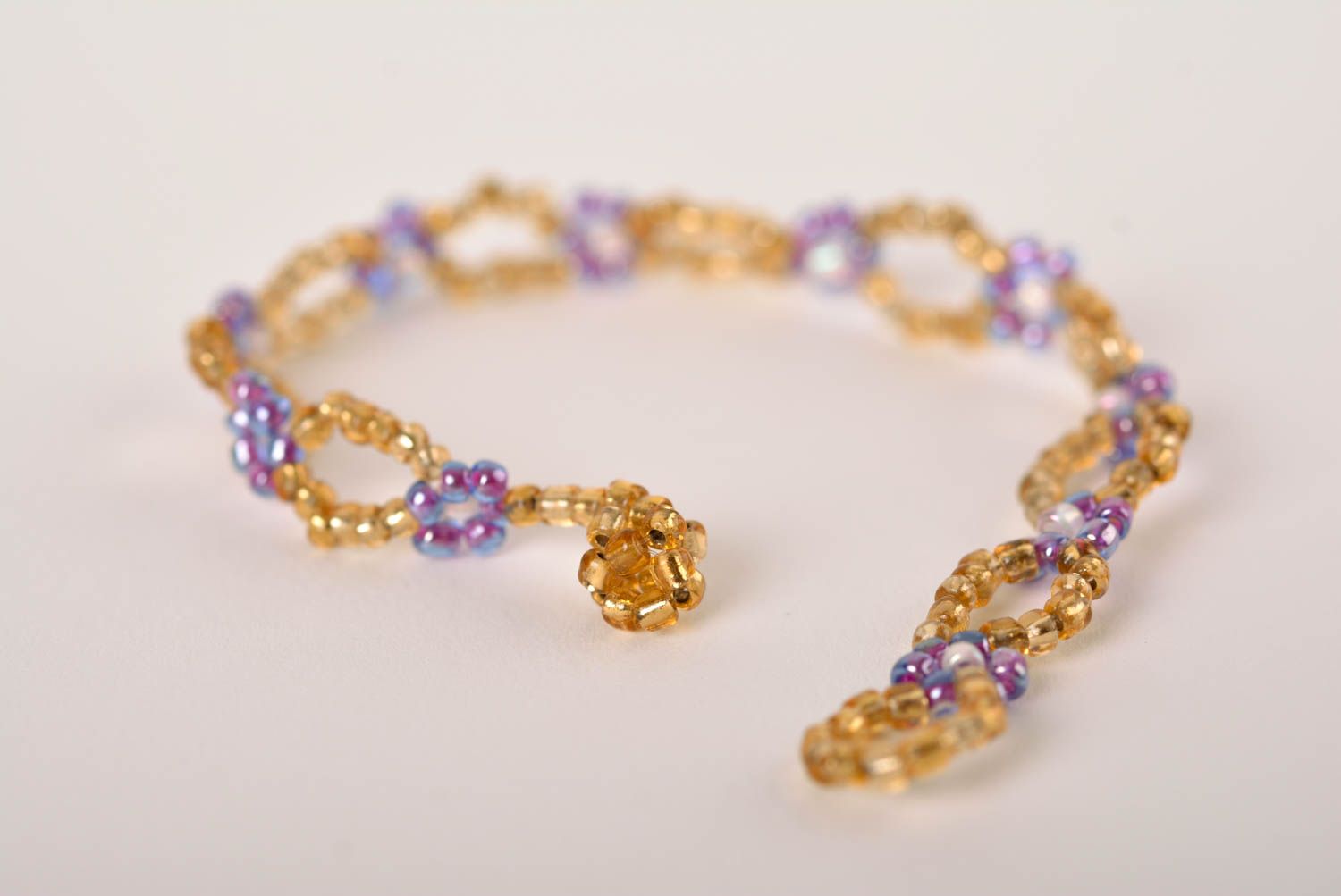 Elegant handmade beaded bracelet with blue flowers for girls photo 5