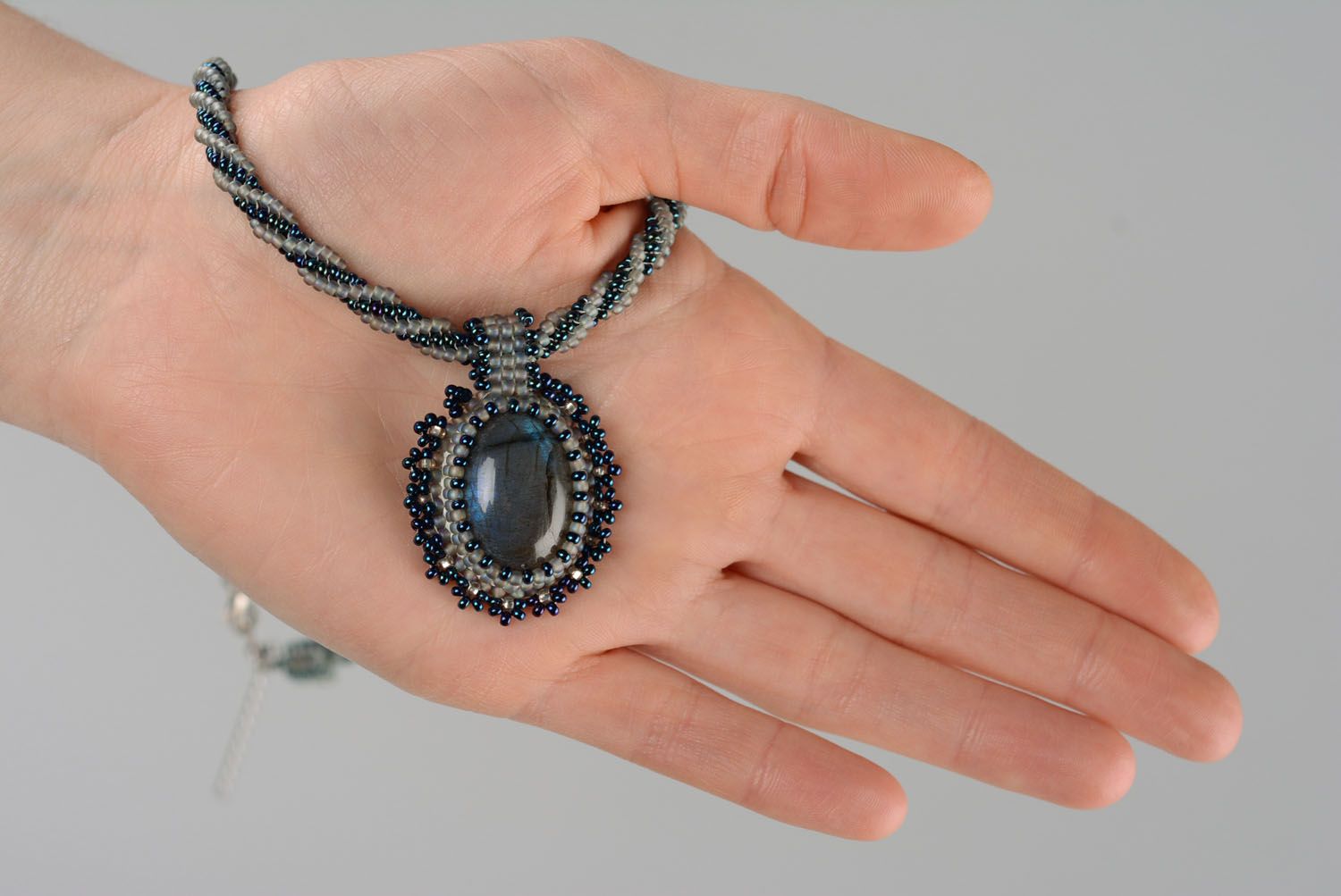 Beaded pendant with labradorite photo 5