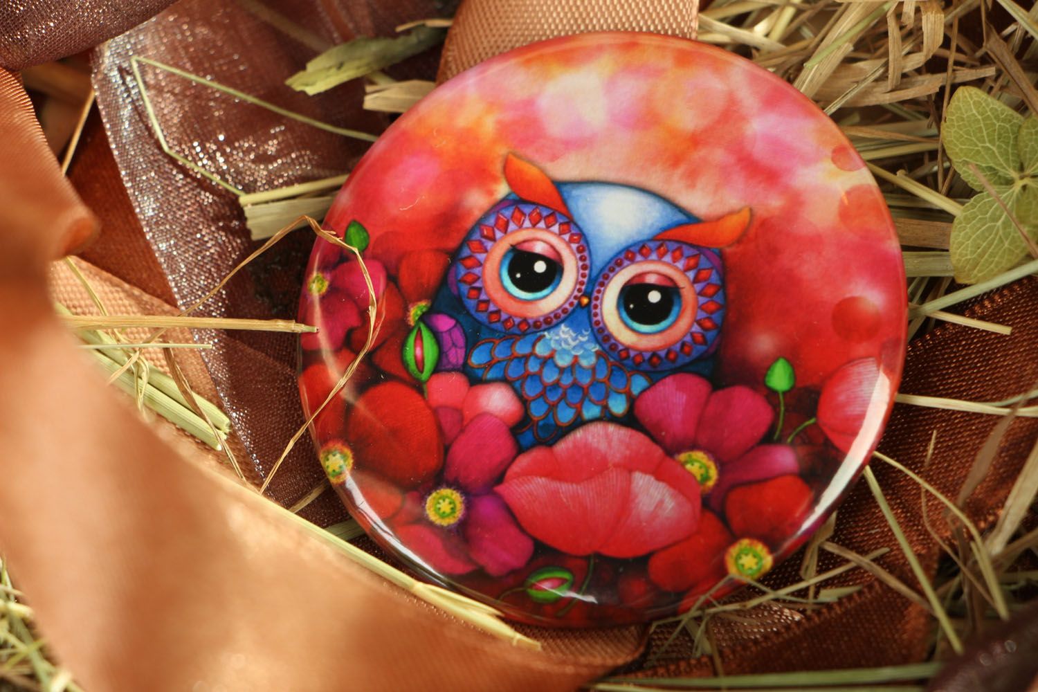 Pocket mirror with an image of owl photo 5