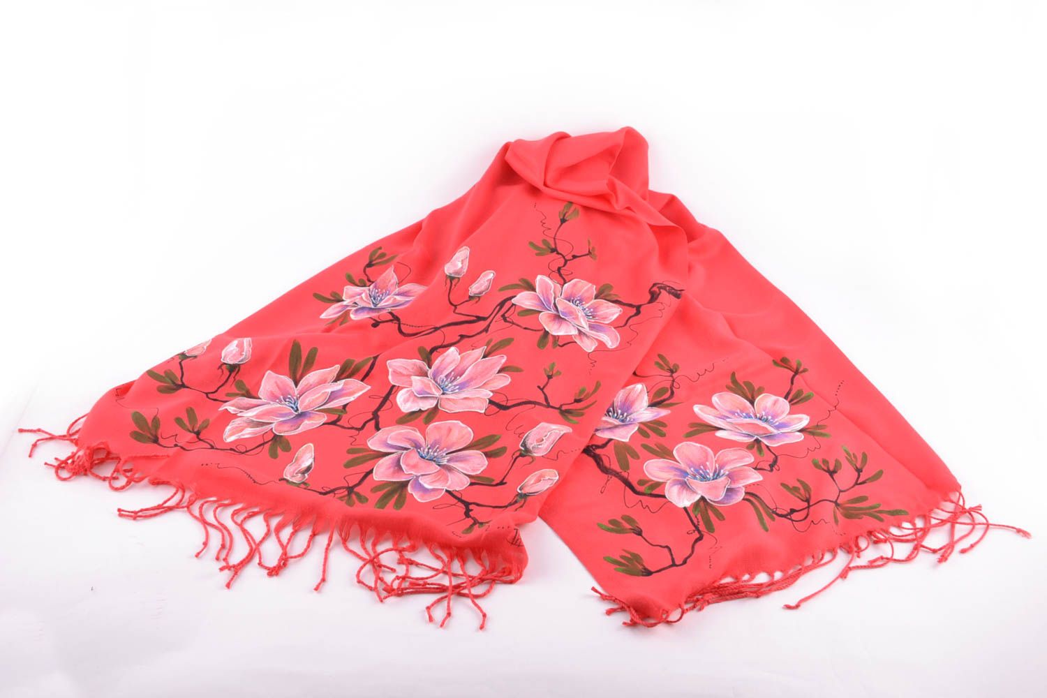 Women's cashmere scarf with flowers photo 4