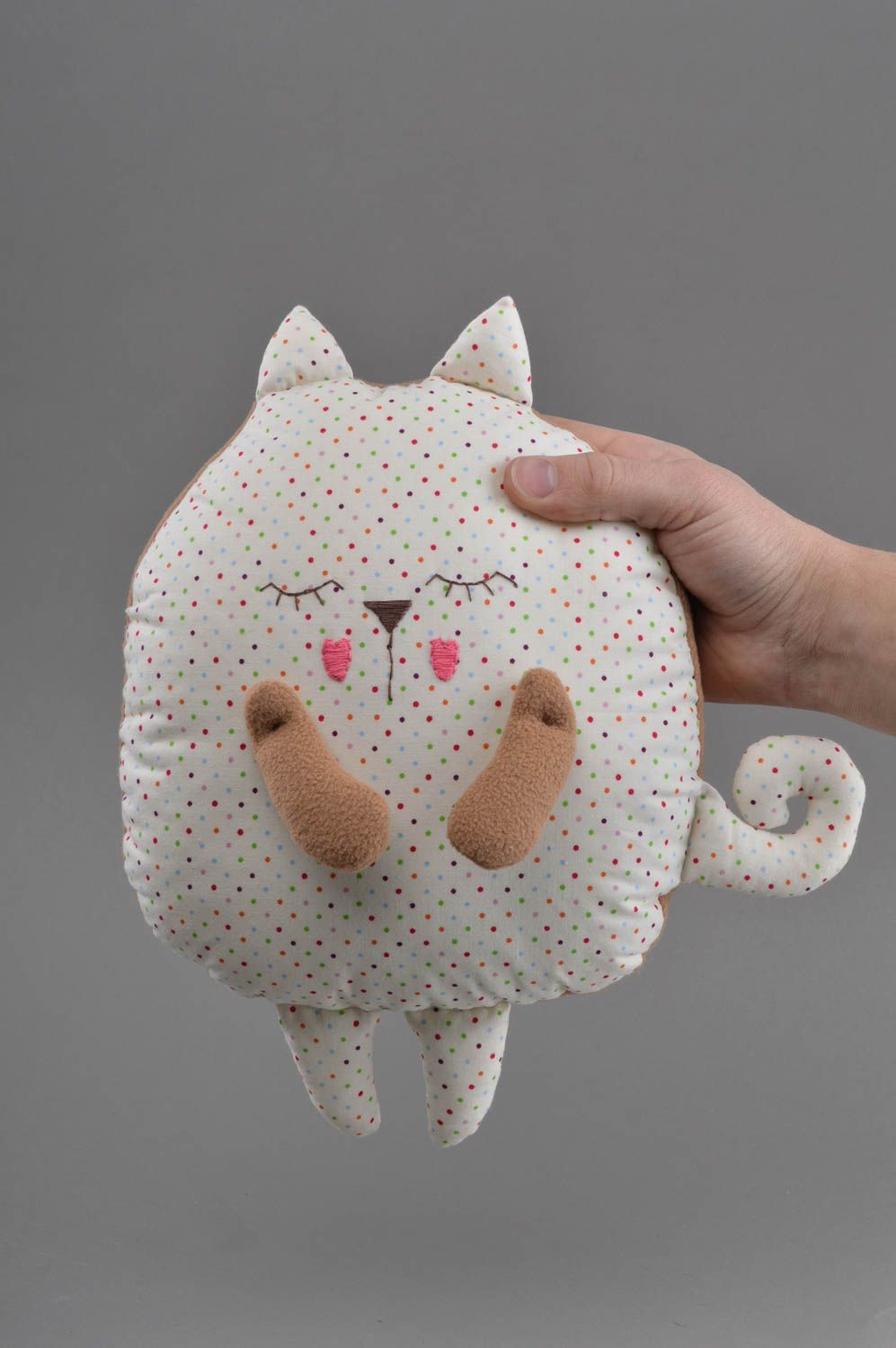 Coussin en forme de chat décoratif en coton et tissu polaire fait main photo 4