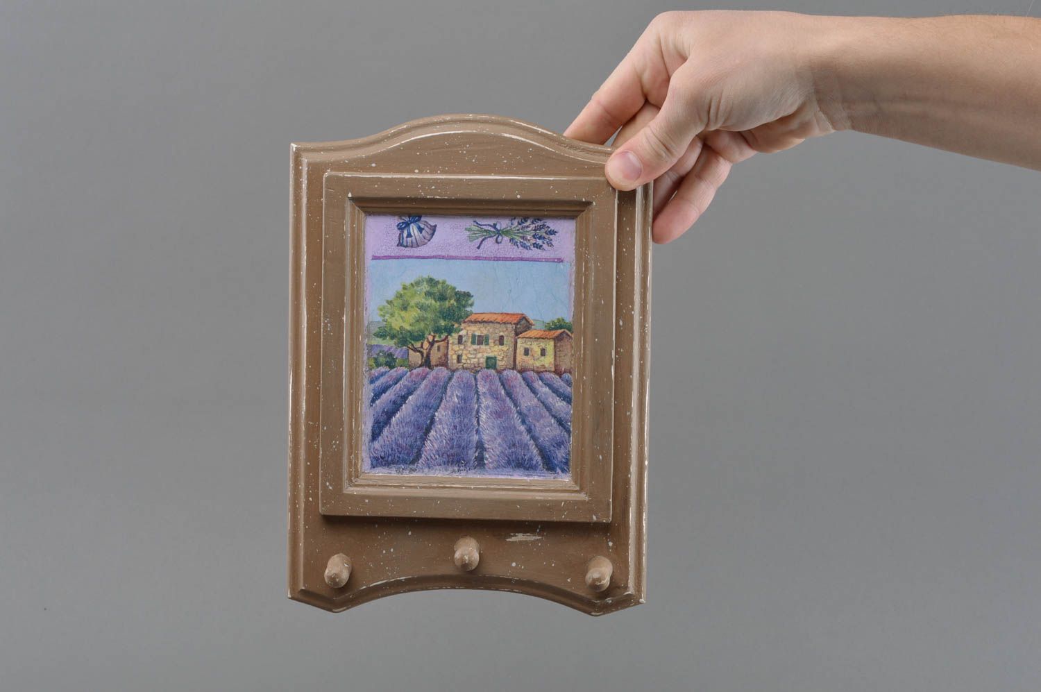 Beautiful handmade designer wooden wall key holder with decoupage Provence photo 4