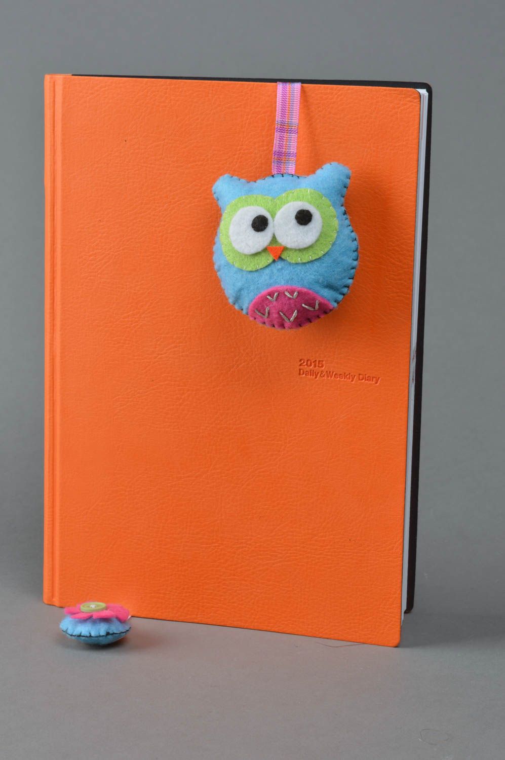Handmade decorative blue soft toy bookmark owl made of felt bright beautiful gift for baby photo 2