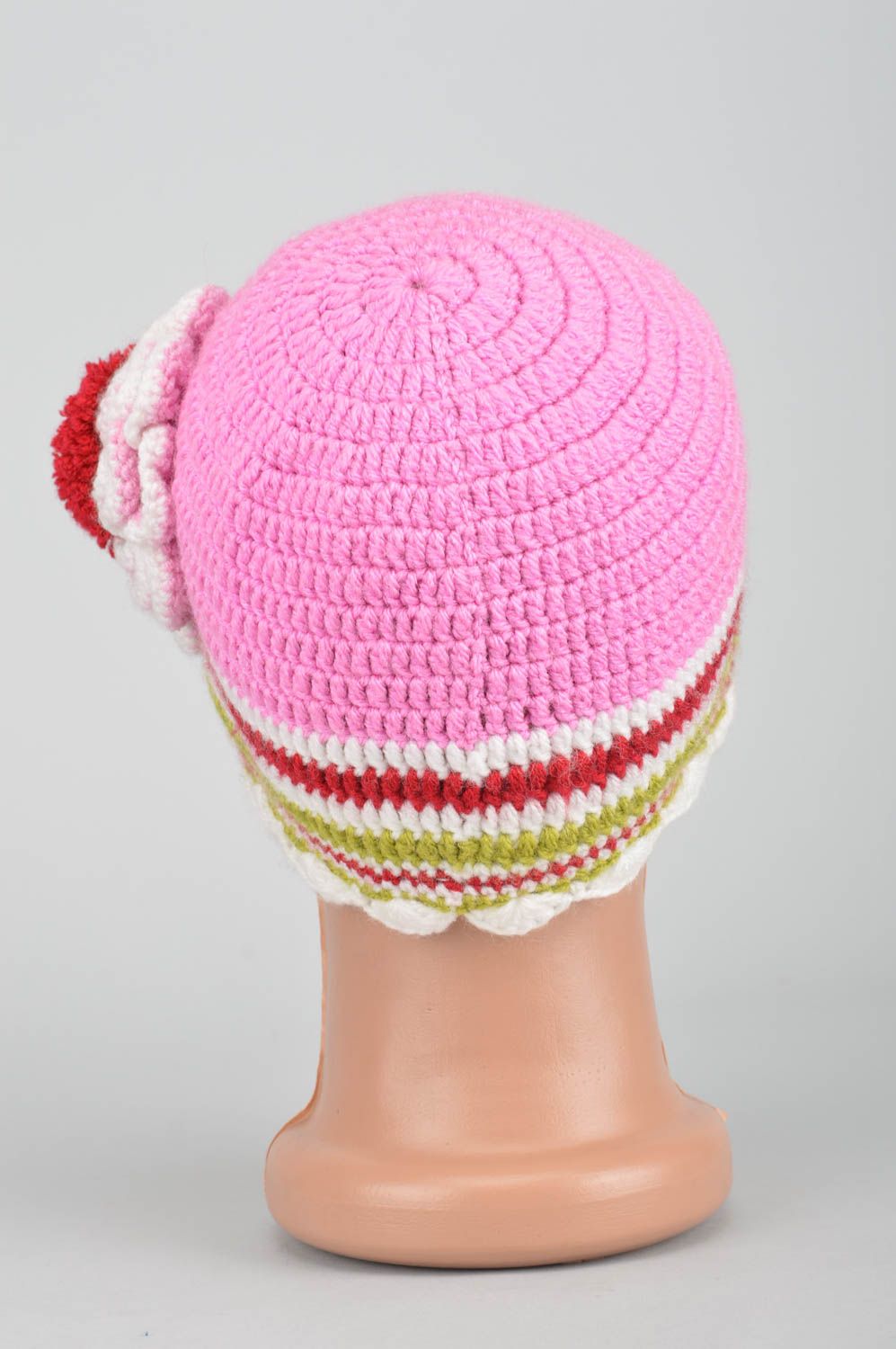 Вязаная шапка для детей ручной работы детская шапка с цветком зимняя шапка фото 5