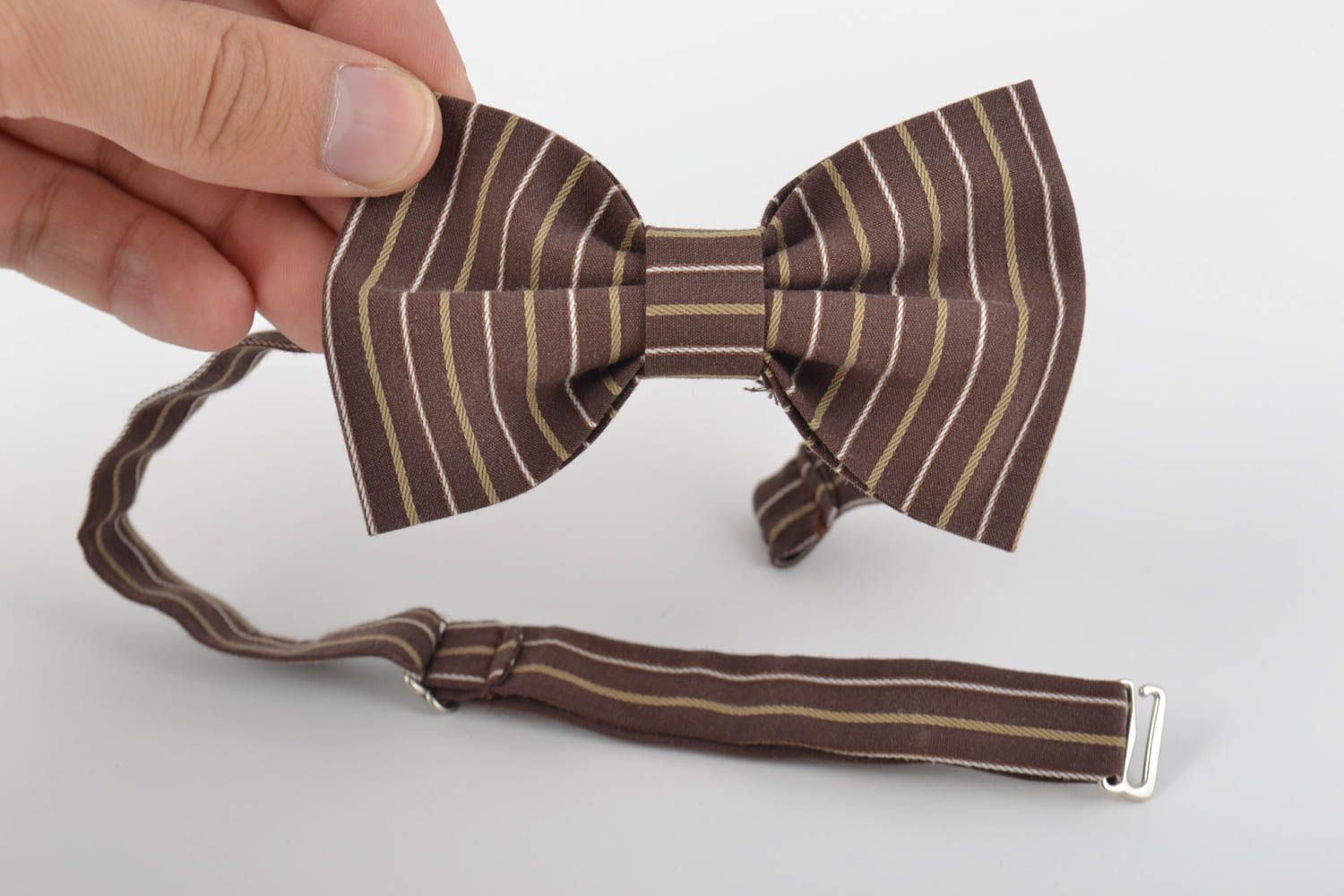 Unusual beautiful handmade designer striped fabric bow tie photo 4