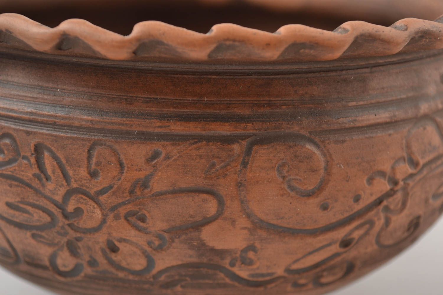Керамическая миска ручной работы глиняная миска 1 л глиняная посуда с узором фото 5