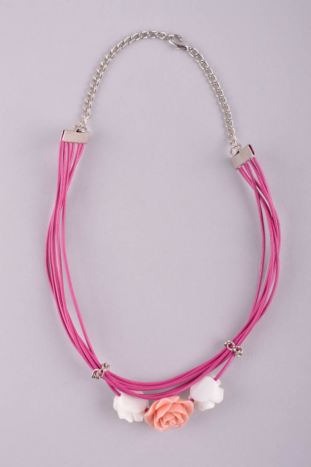 Handmade stylish accessory beautiful pink jewelry cute unusual present photo 2