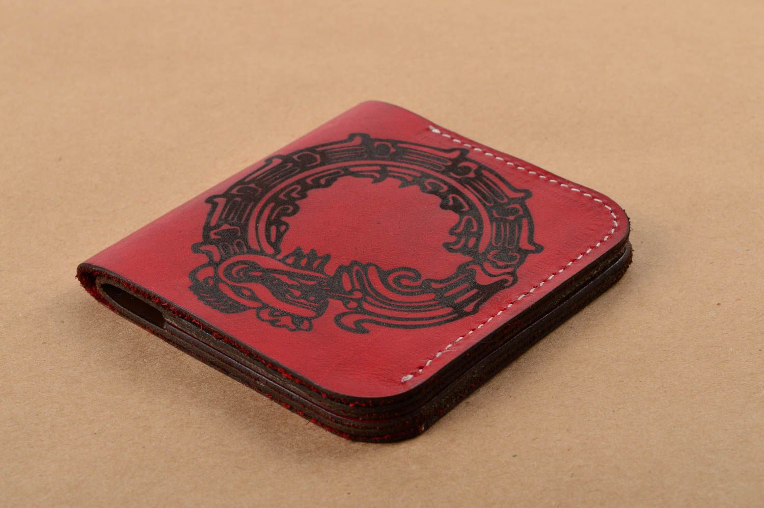 Handmade Leder Portmonee Geschenkidee für Männer Designer Portemonnaie rot foto 5