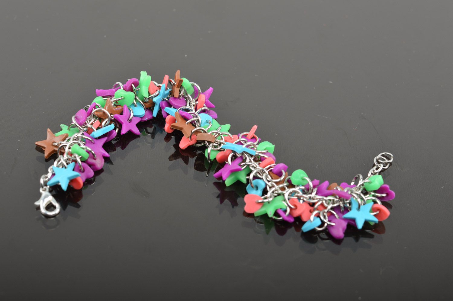 Bright multi-colored stylish handmade polymer clay wrist bracelet photo 4