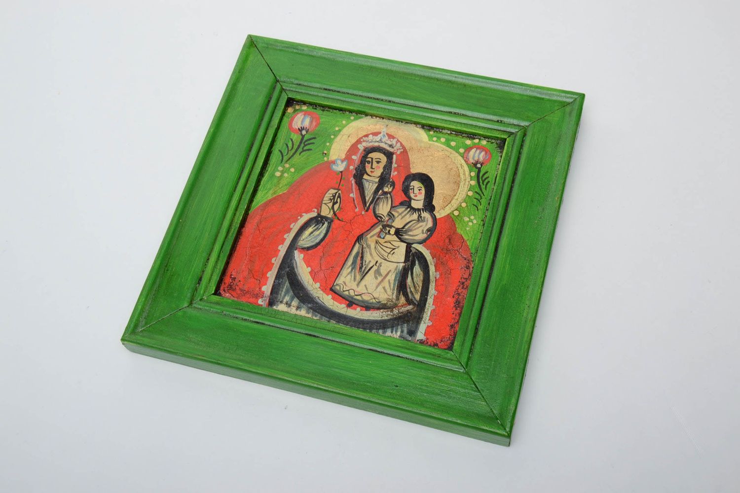 Petite icône Vierge Marie faite main ukrainienne traditionnelle photo 3