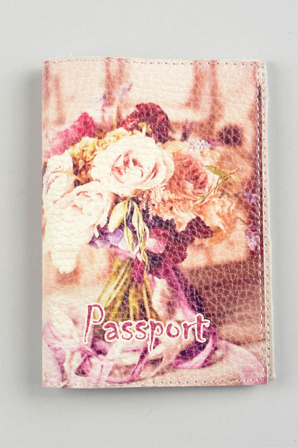 Étui passeport fait main Porte-passeport cuir bouquet de fleurs Cadeau insolite photo 4