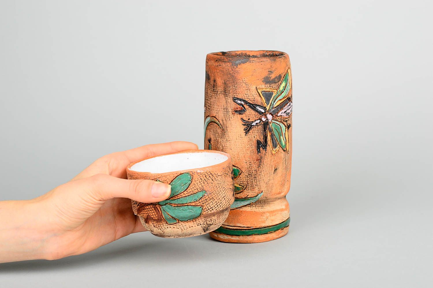Керамическая чашка ручной работы керамическая ваза для цветов декор для дома фото 2