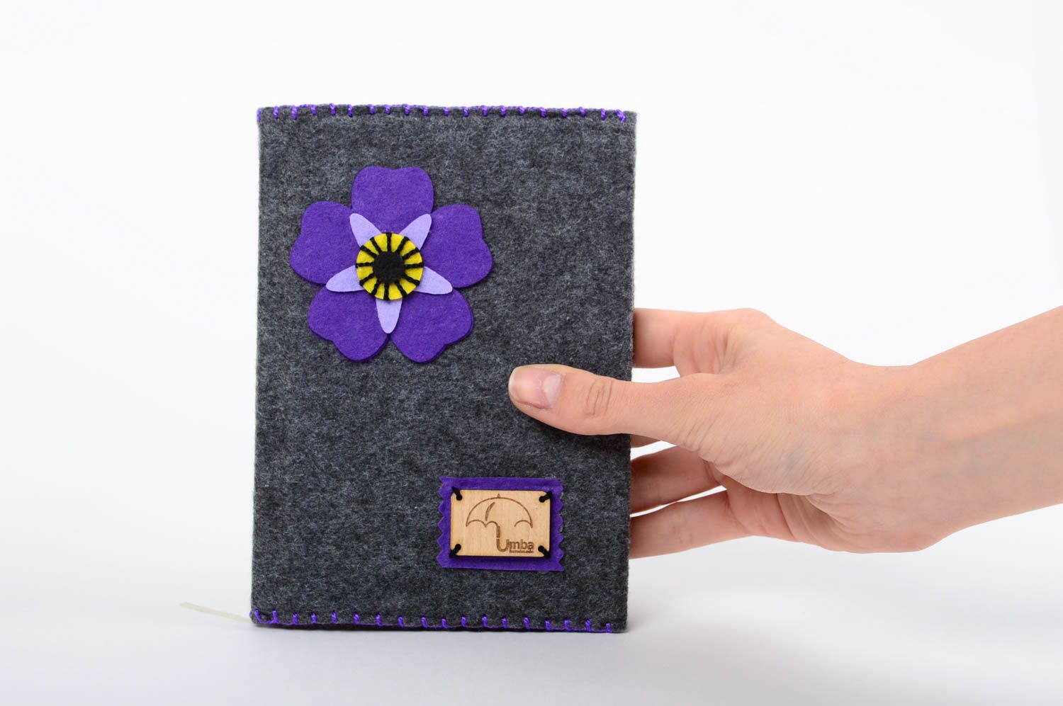 Handmade Designer Notizbuch Geschenke für Frauen Filz Notizbuch grau mit Blume foto 3