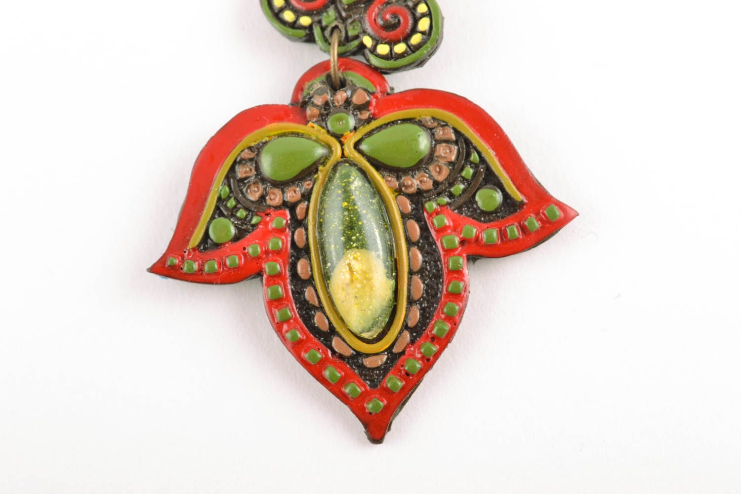 Green plastic dangle earrings in Indian style photo 3