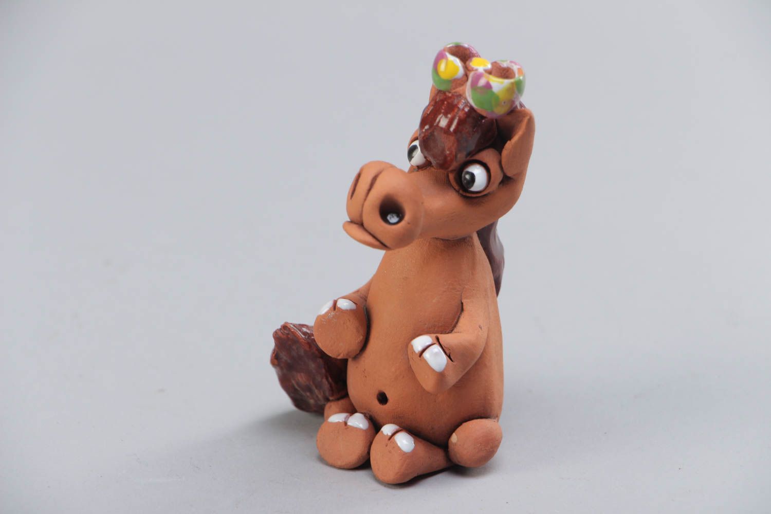 Handmade collectible miniature ceramic animal figurine of horse painted  photo 2
