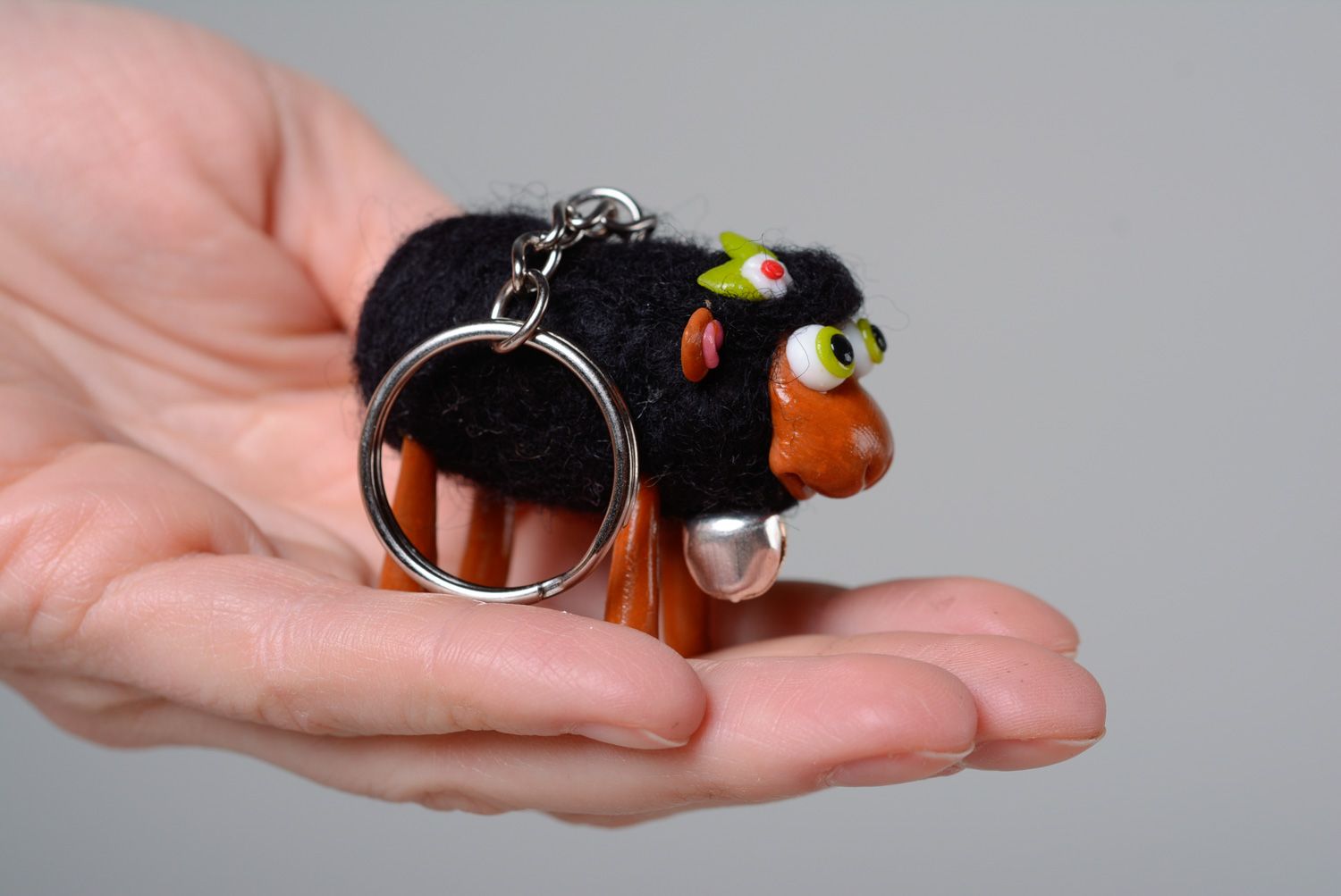 Children's felted keychain toy made of wool and polymer clay Sheep photo 5