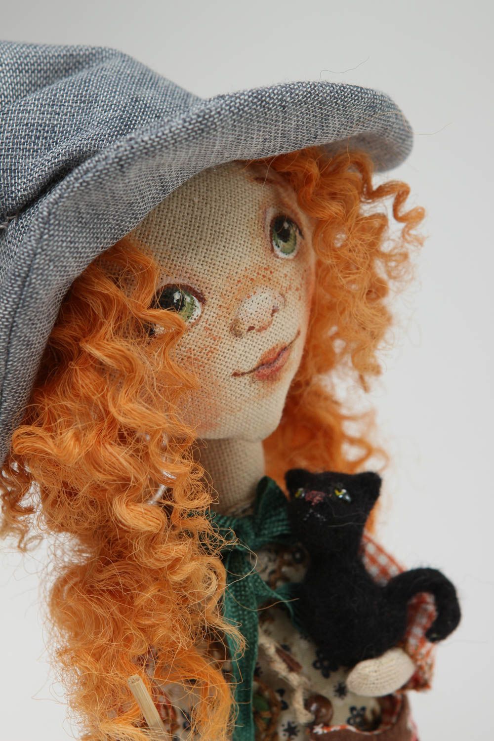 Poupée sorcière faite main Figurine design lin laine sur support Cadeau original photo 3