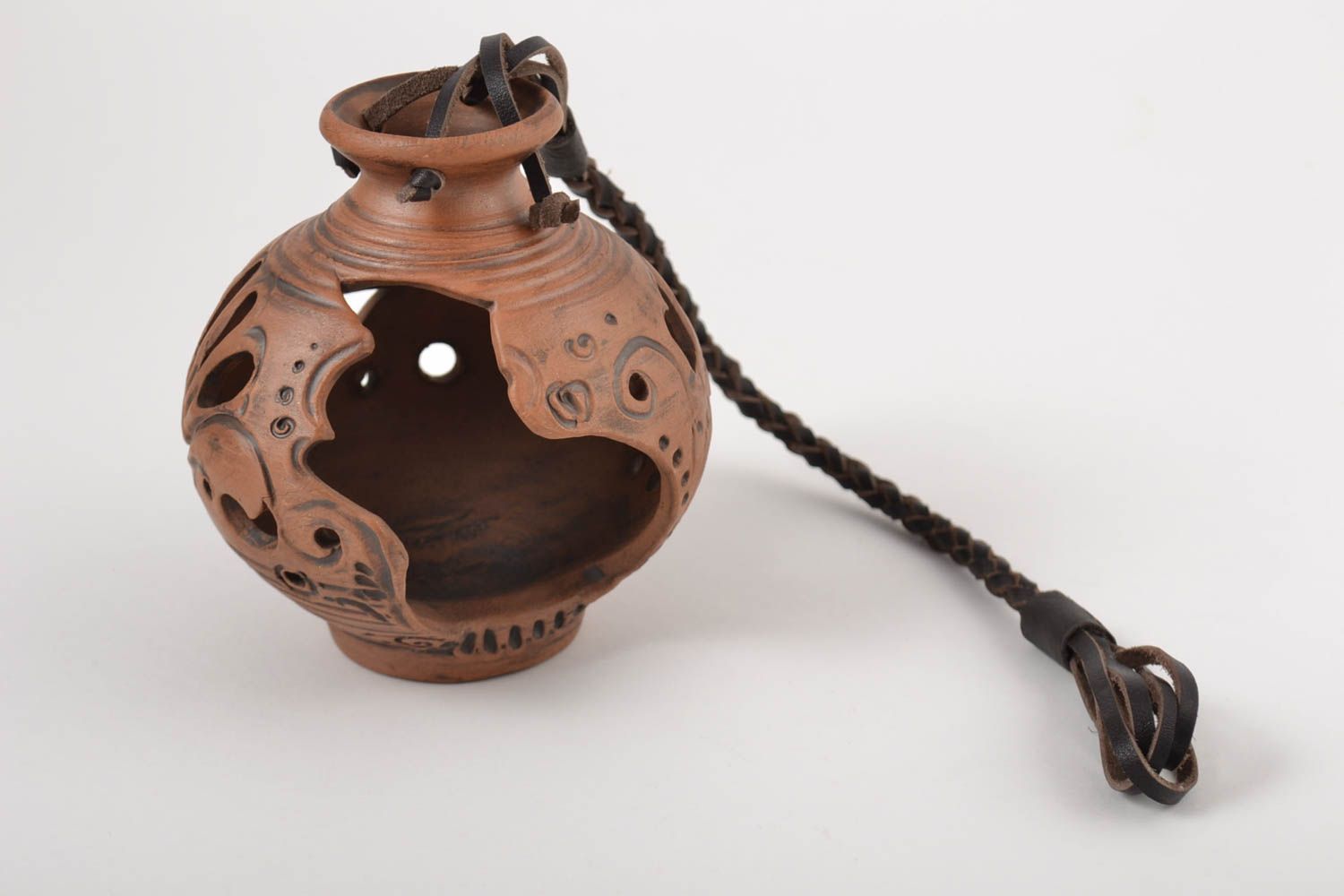Керамический светильник подарок ручной работы подсвечник из глины на шнуре фото 2