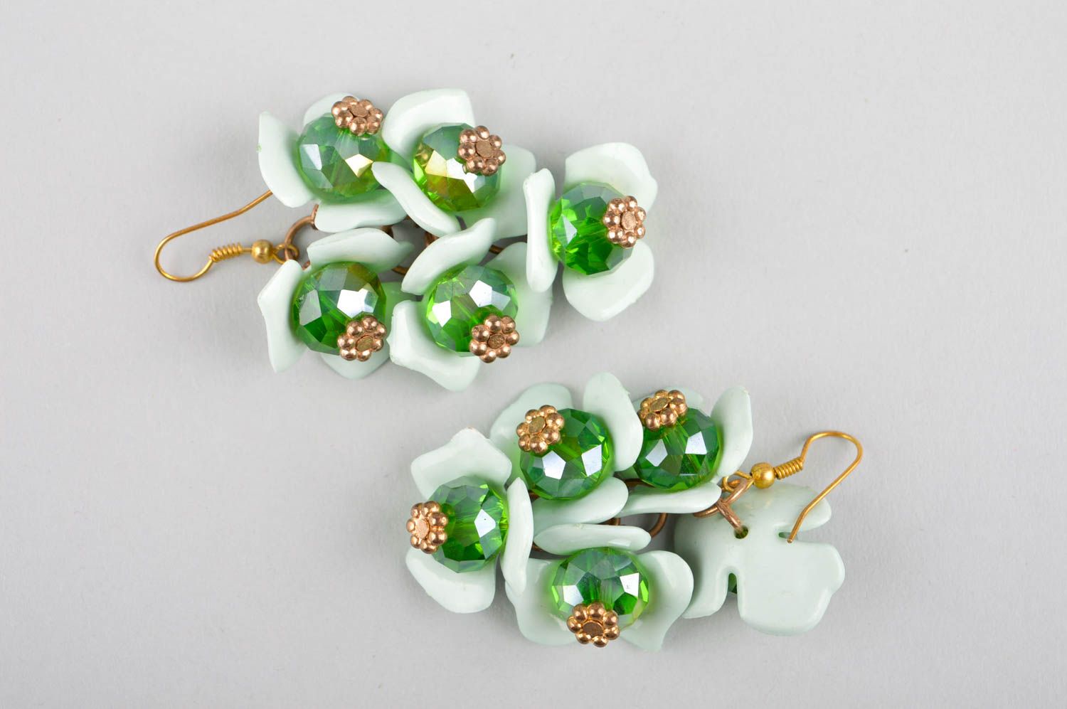 Boucles d'oreilles cristaux Bijou fait main vertes pendantes Cadeau femme photo 4