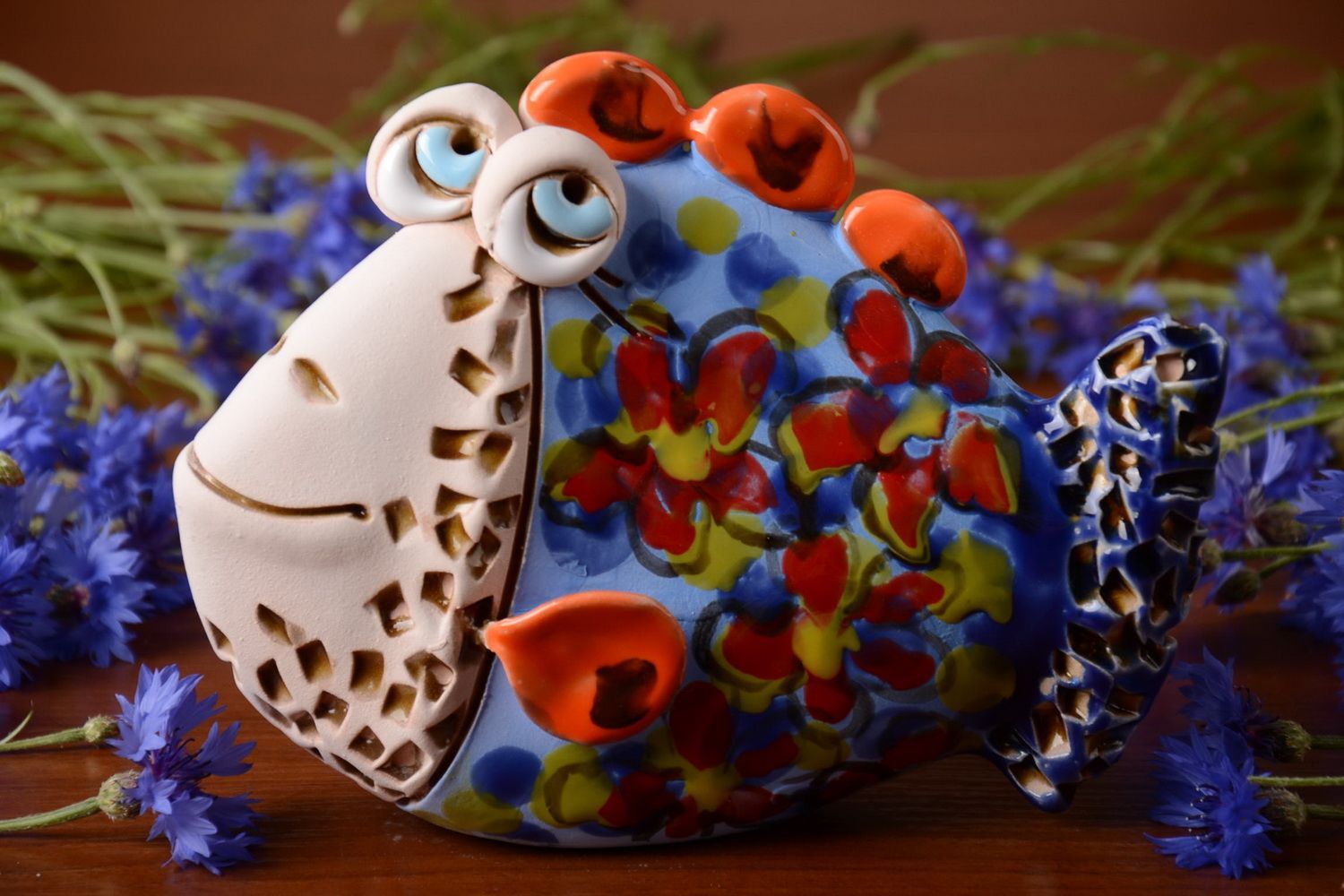 Colorful handmade semi porcelain money box unusual beautiful Fish photo 1