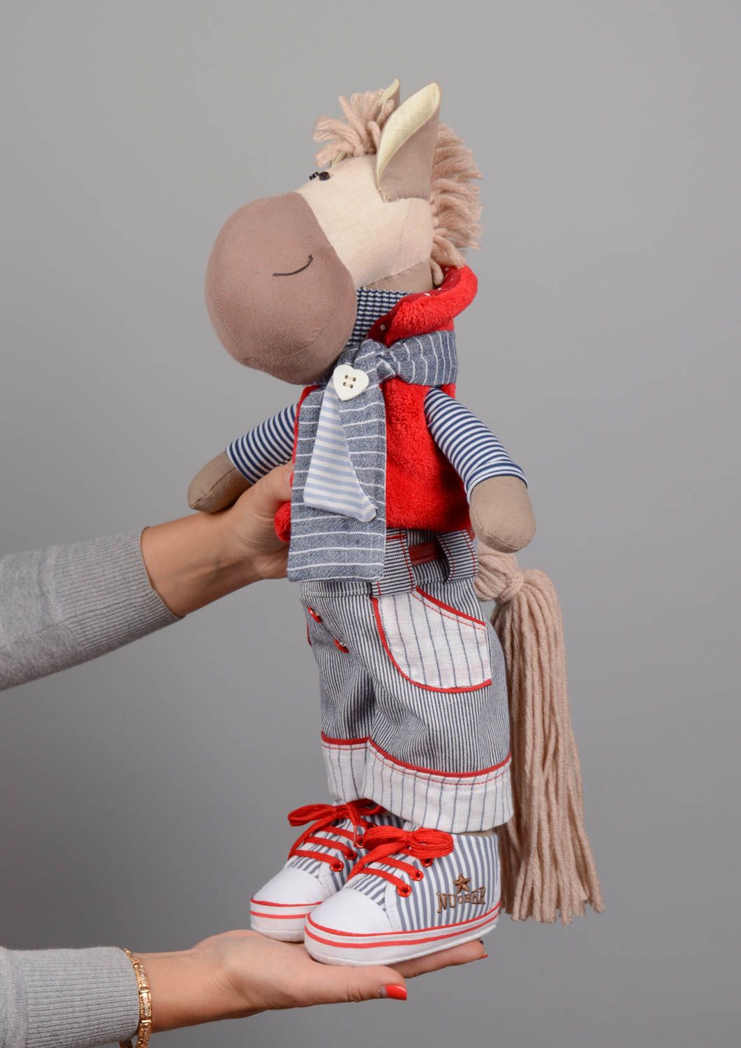 Peluche cheval en tissu lin et coton faite main originale pour enfant photo 5