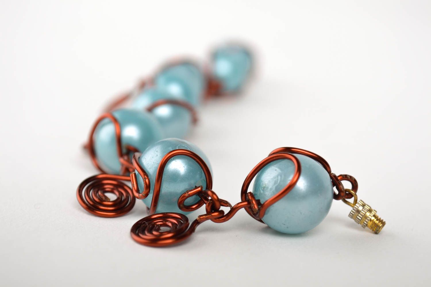 Light blue beads chain wire bracelet for women photo 3