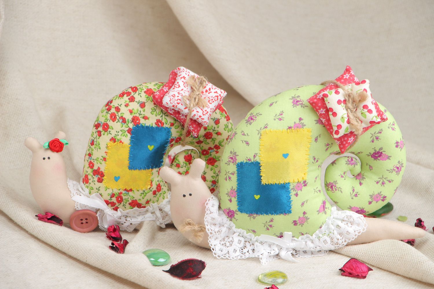 Set of handmade fabric soft toys Two Snails photo 5