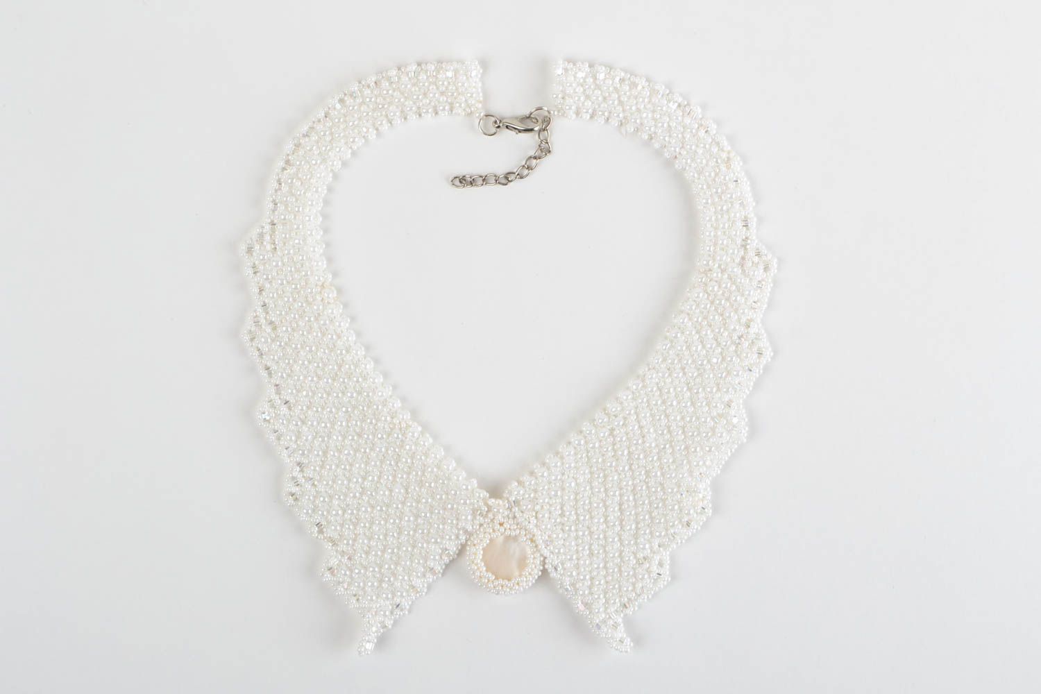Beautiful white handmade designer beaded collar necklace with natural stone photo 3