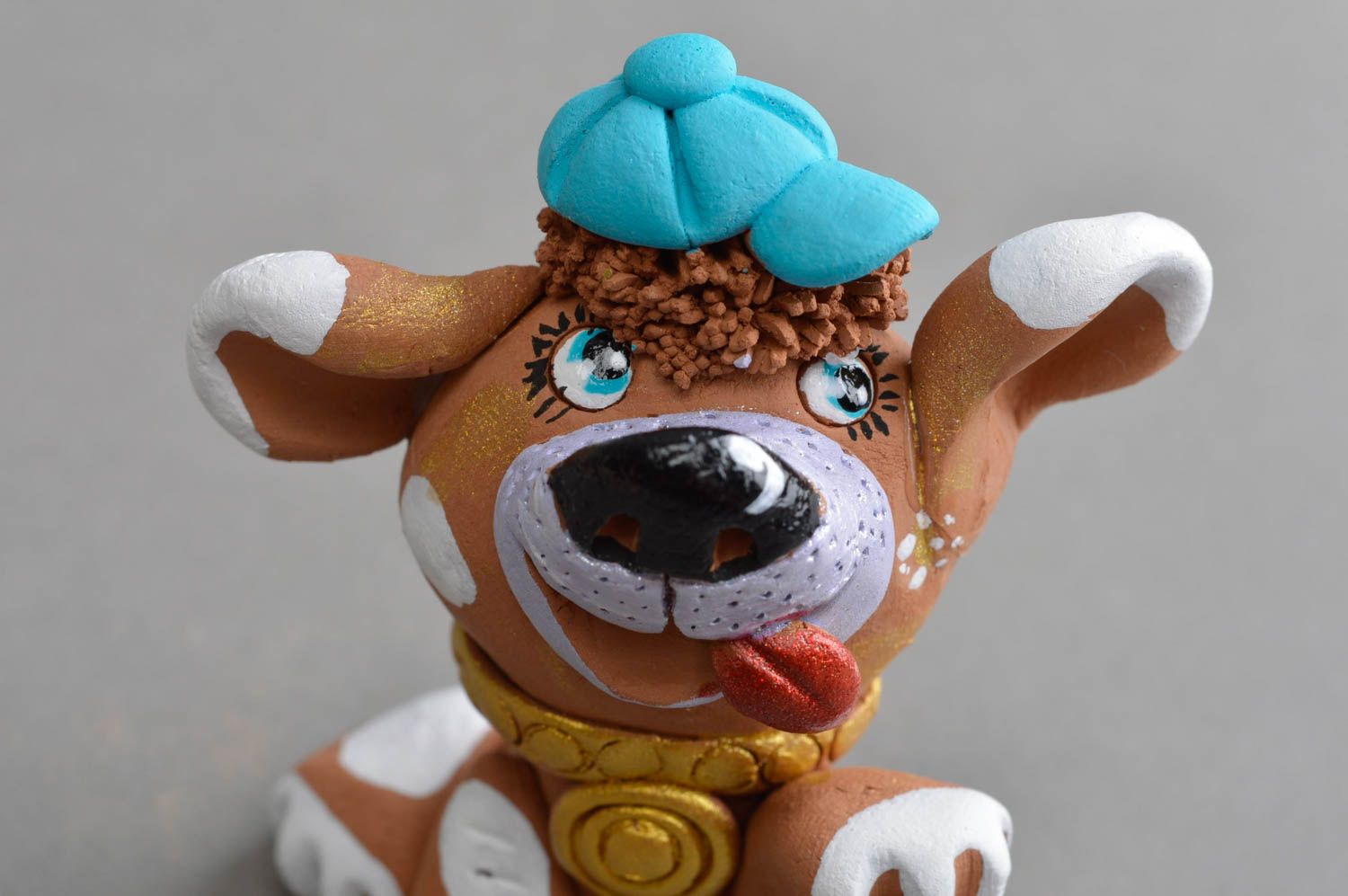 Figurine de chien en céramique petite amusante faite main décorative originale photo 5