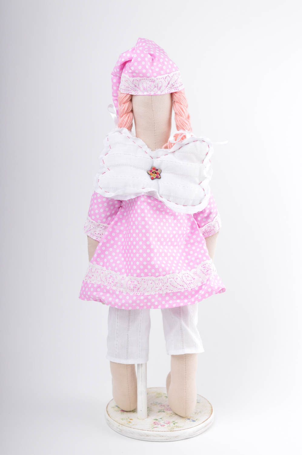 Игрушка ангел ручной работы детская игрушка льняная мягкая игрушка розовая фото 3
