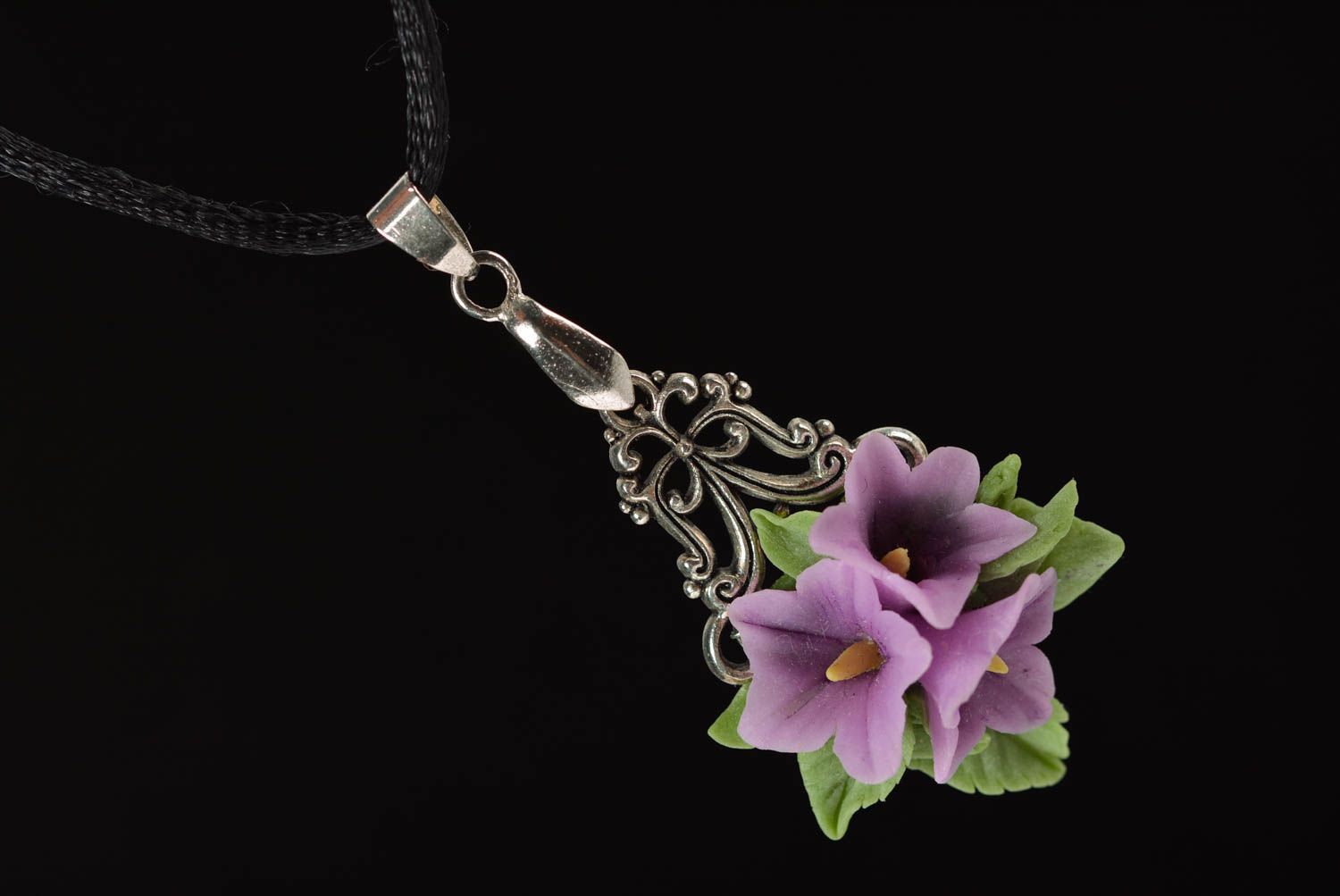 Lilac handmade designer plastic flower neck pendant volume photo 2