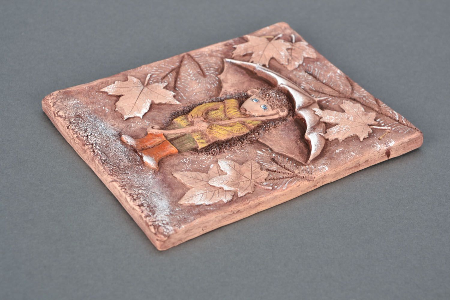 Ceramic panel Hedgehog with an Umbrella in November photo 4