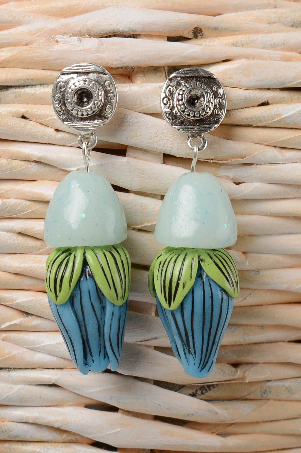 Handmade blaue Blumen Ohrringe Äpfel Polymer Schmuck Accessoire für Frauen  foto 1