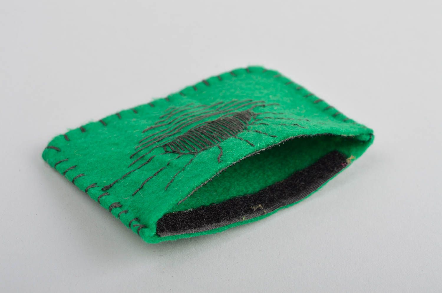 Portefeuille vert en feutre Portefeuille fait main design Accessoire femme photo 4