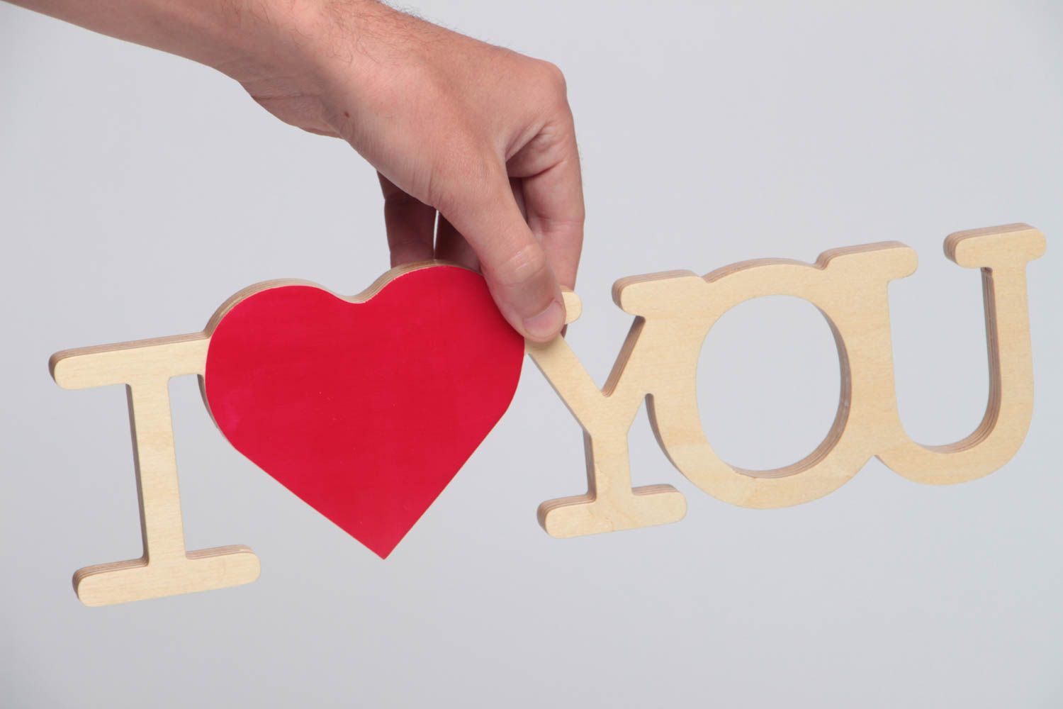 Handmade decorative painted plywood lettering I Love You for interior or photo photo 5