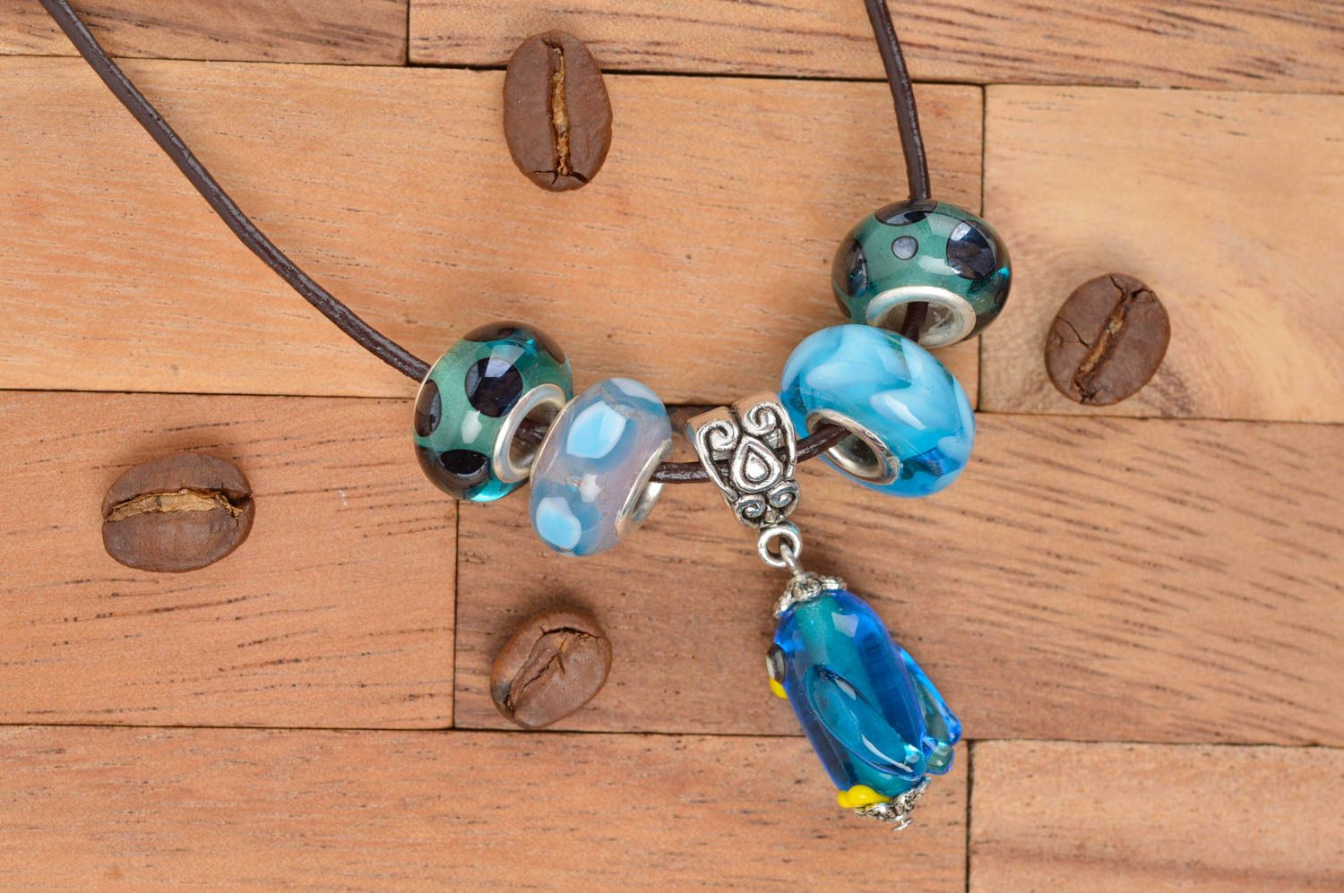 Handmade glass beaded necklace lampwork pendant designer pendant glass beads photo 1