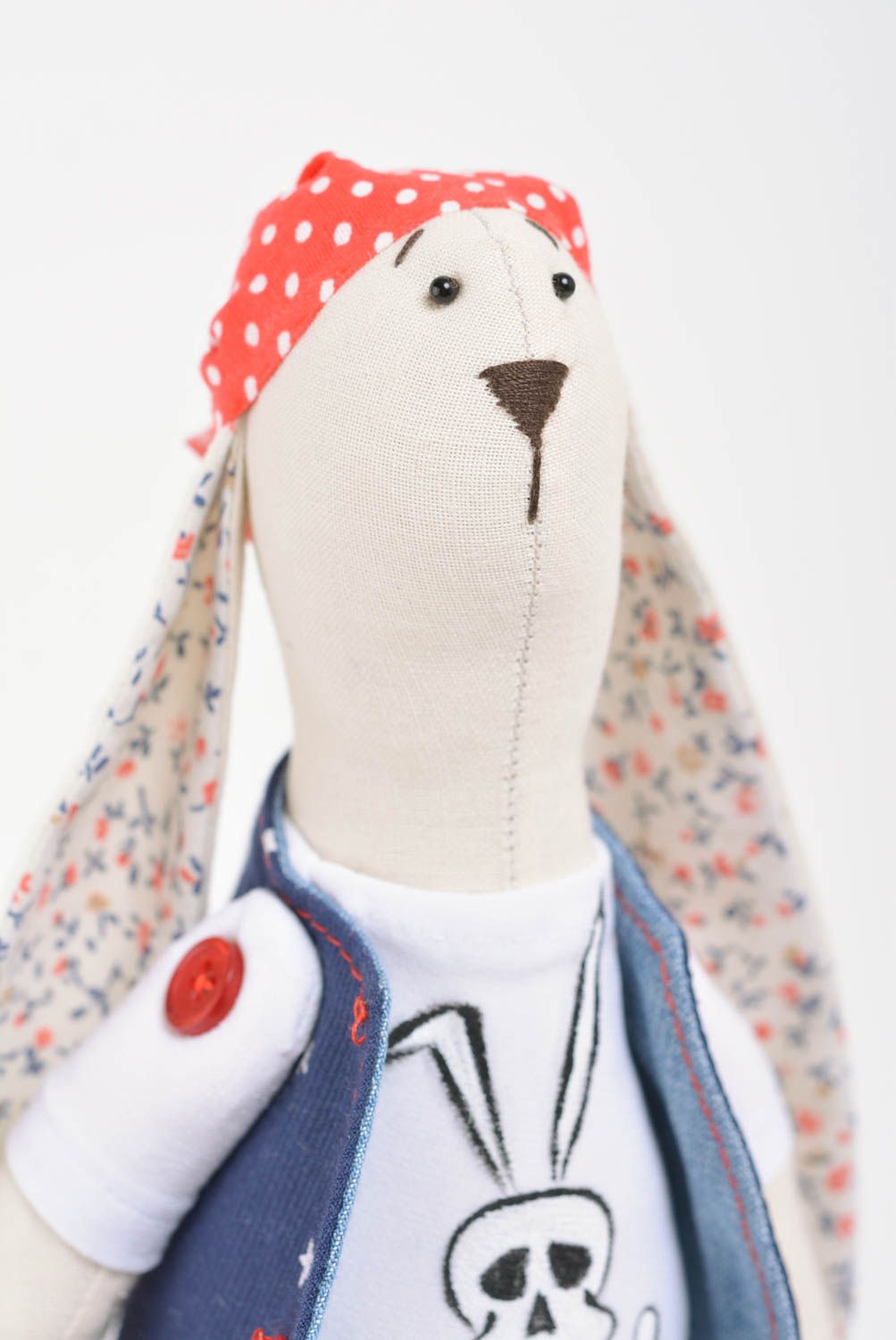 Handmade designer funny cotton fabric soft toy rabbit punk rocker in bandanna photo 2