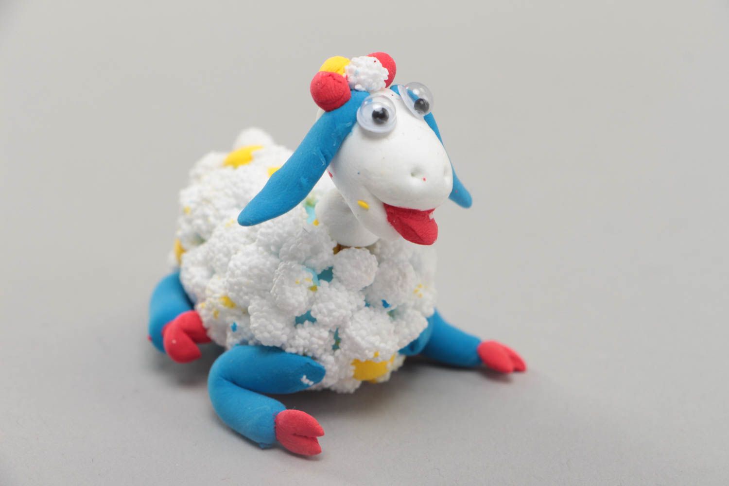 Miniature funny handmade molded polymer clay statuette of sheep photo 2