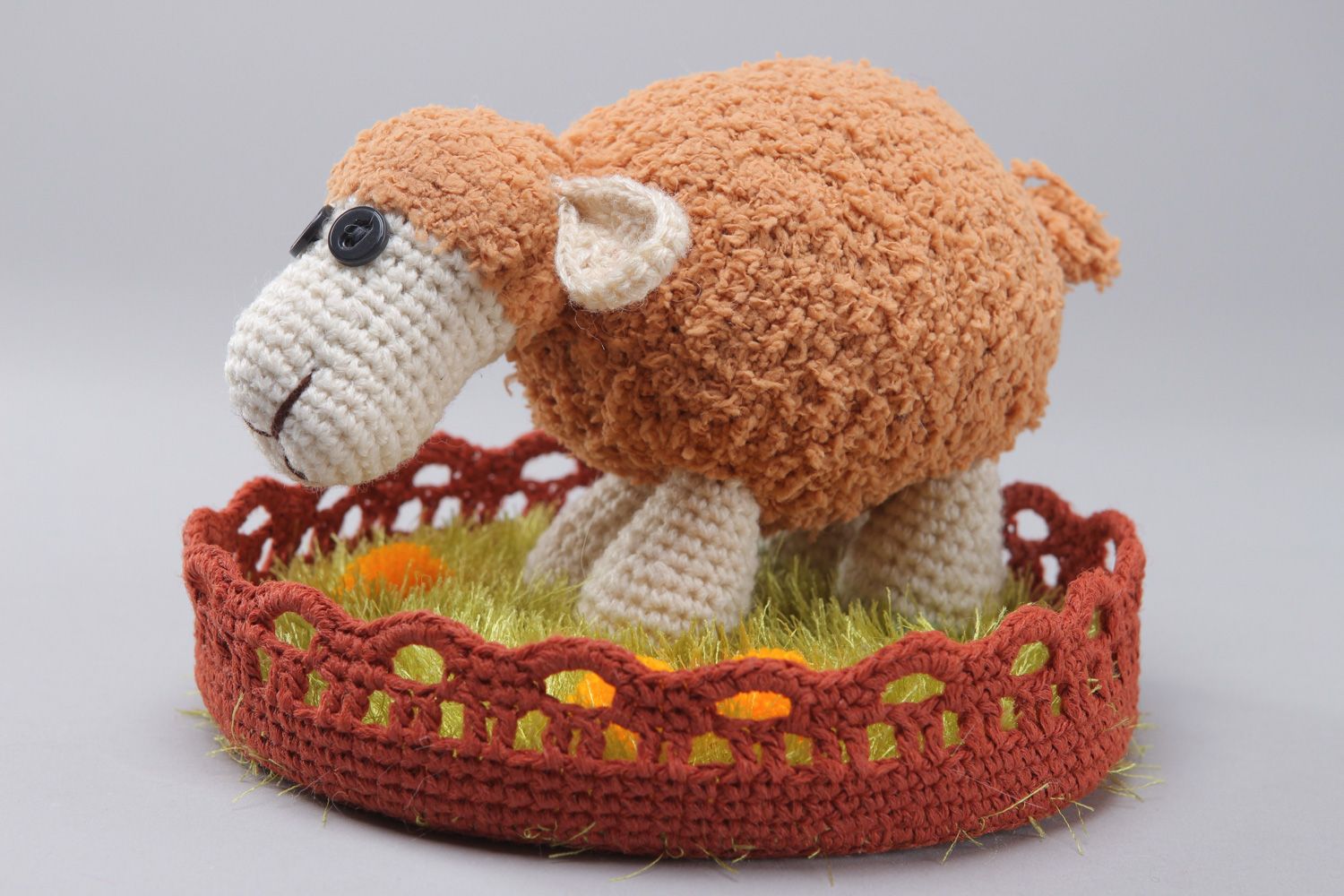 Cute handmade Easter lamb soft toy crocheted of woolen and cotton threads  photo 1
