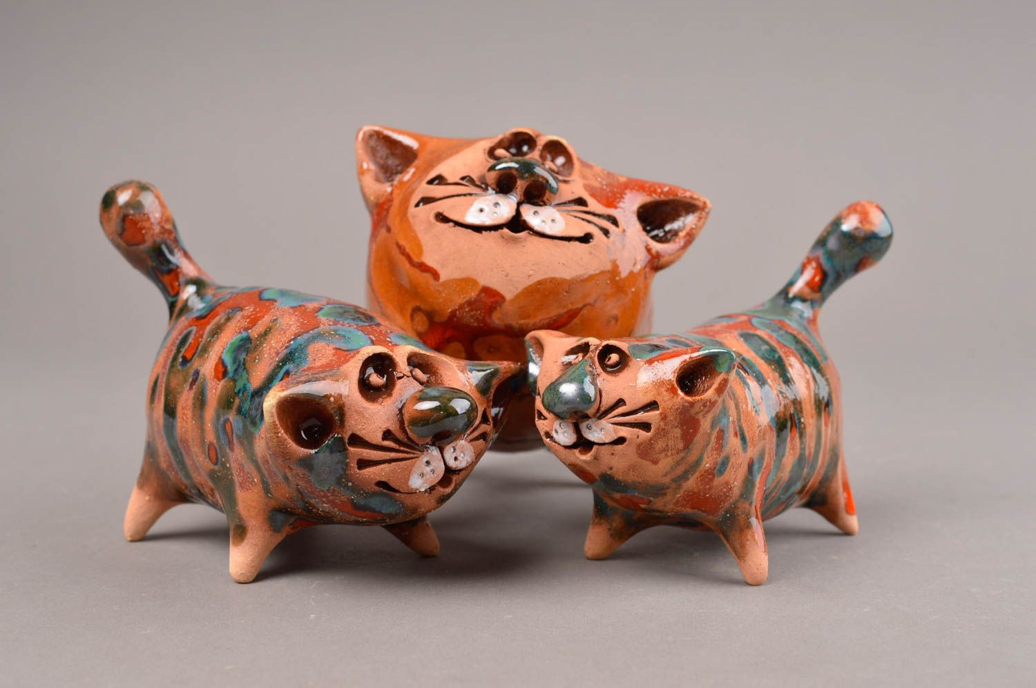 Handgemacht Figuren Set Ton Tiere Keramik Deko originelle Geschenke 3 Stück foto 5