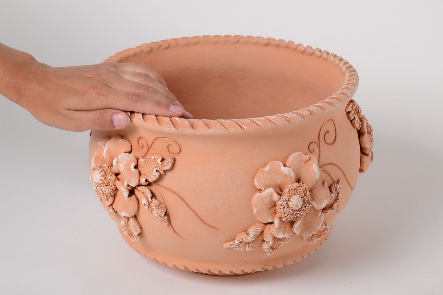 Ton Blumentopf 2.5 l mit Loch Keramik Behälter Handarbeit originell schön foto 5