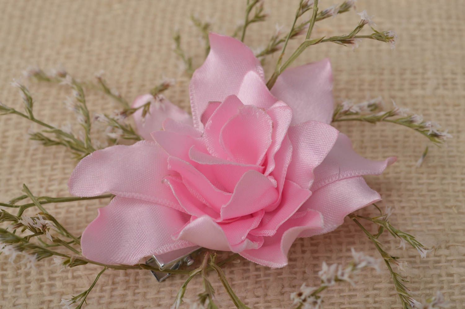 Украшение ручной работы заколка с цветком аксессуар для волос розовый георгин фото 1