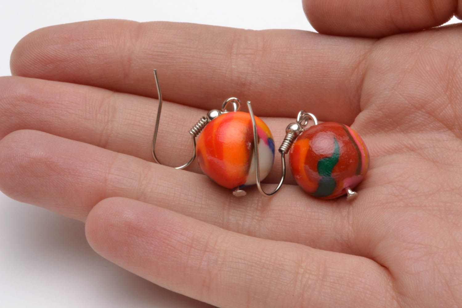 Polymer clay earrings with round pendants photo 5