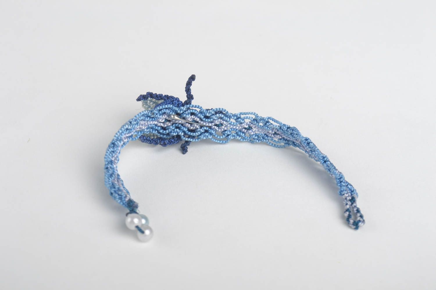 Parure bijoux Bracelet fait main Broche fantaisie bleu fils macramé Cadeau fille photo 4