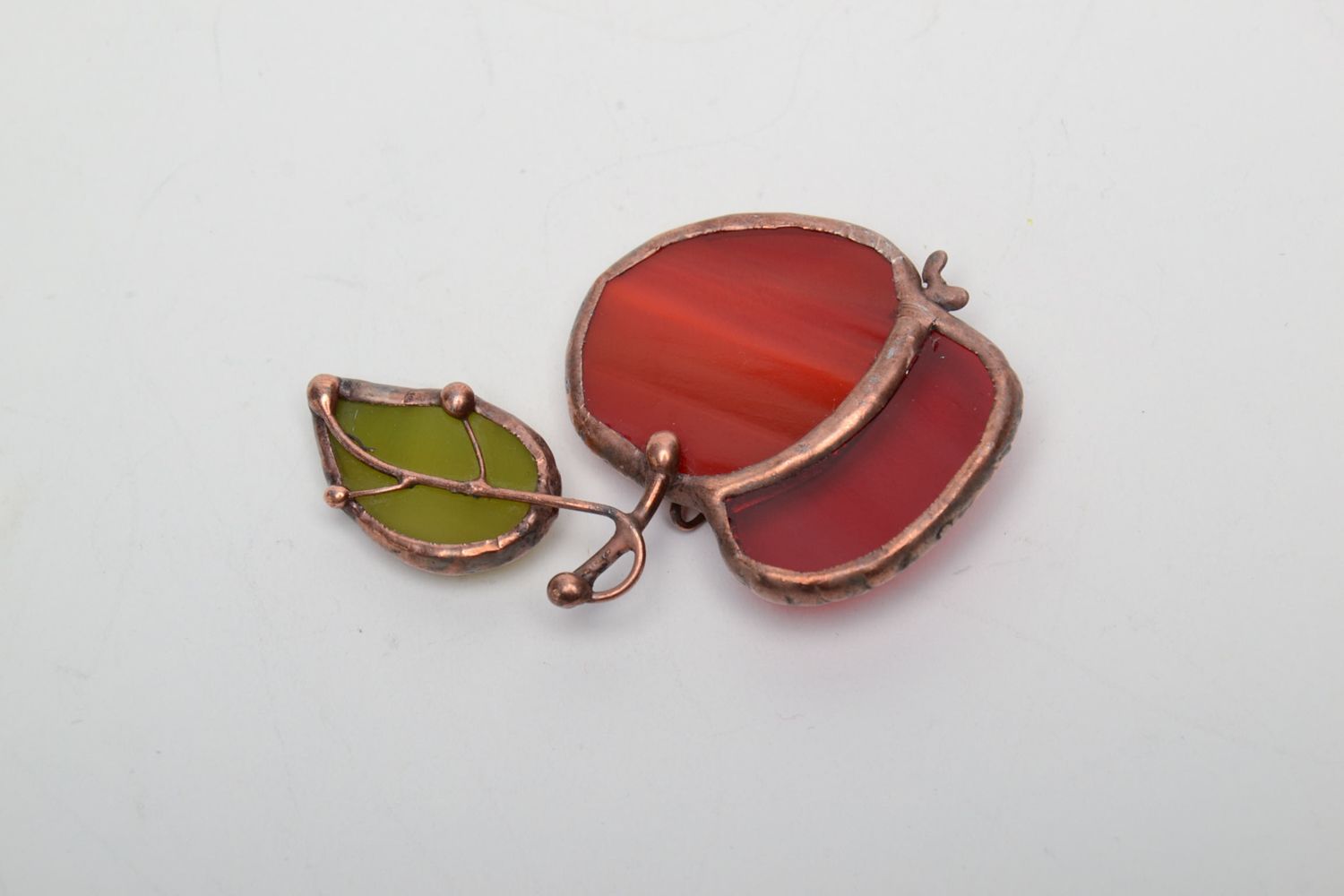 Stained glass brooch in the shape of red apple photo 3