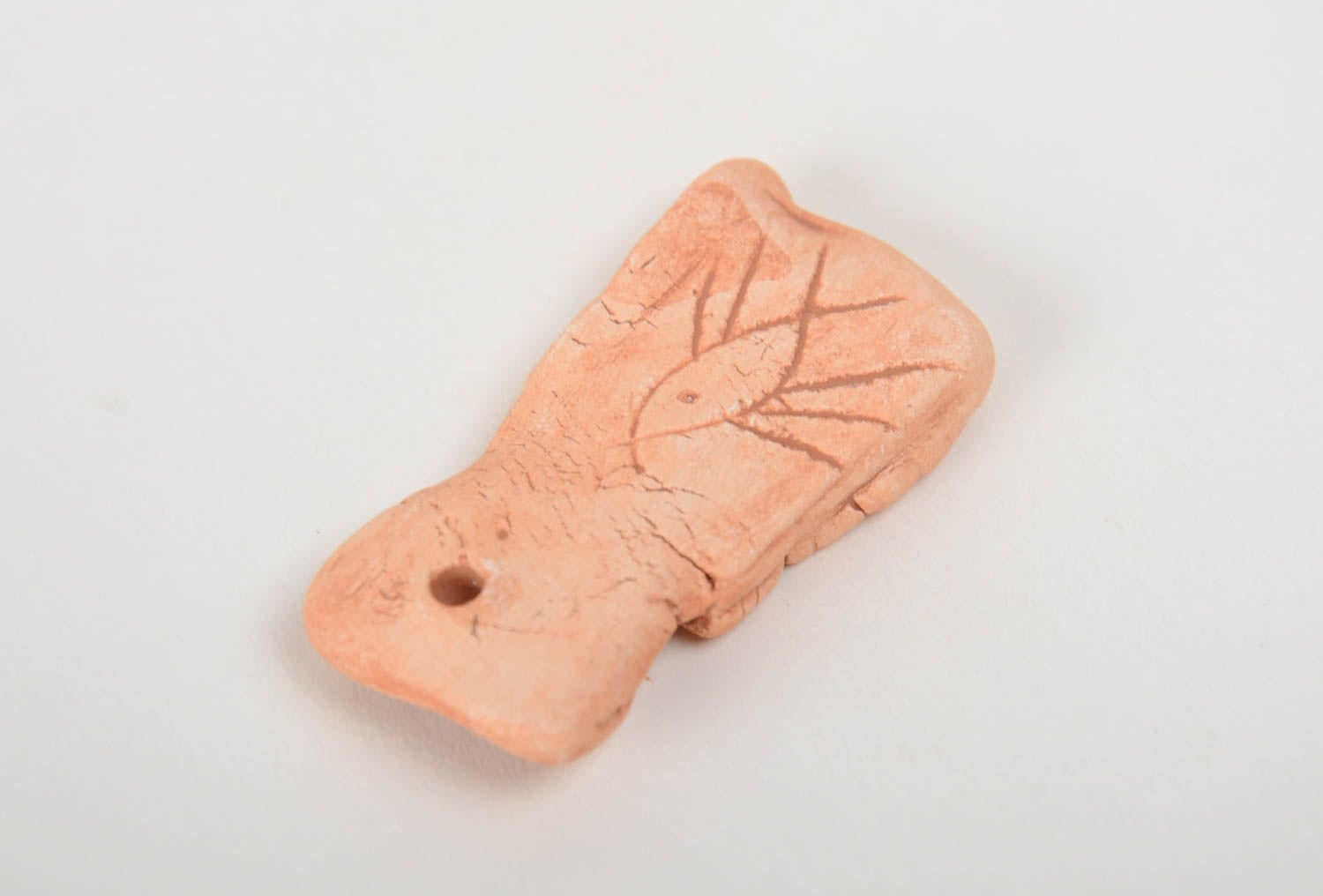 Pendentif d'argile fait main original marron à peindre fourniture bijou photo 3