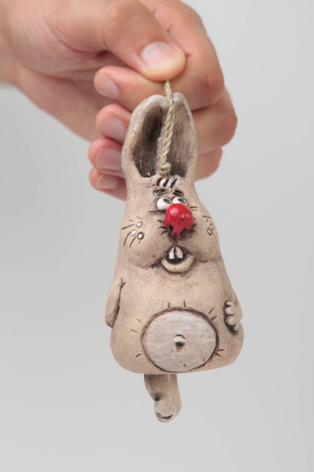 Handmade ceramic statuette stylish clay bell rabbit home decor cute figurine photo 5