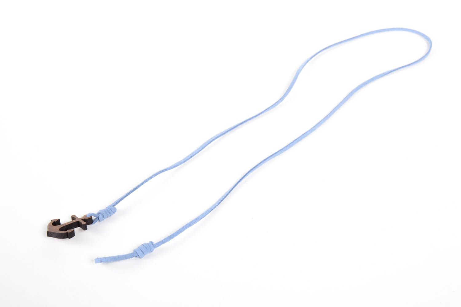 Bracelet daim bleu clair Bijou fait main ancre bois style marin Accessoire femme photo 4