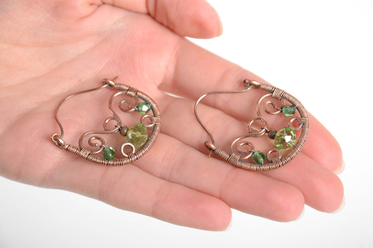 Metall Ohrringe handgemachter Schmuck Ohrringe für Damen aus Kupfer mit Perlen foto 2