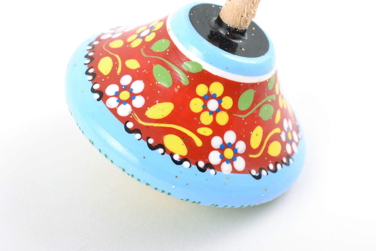 Handmade small wooden spinning top toy painted brightly with eco dyes for kids photo 5
